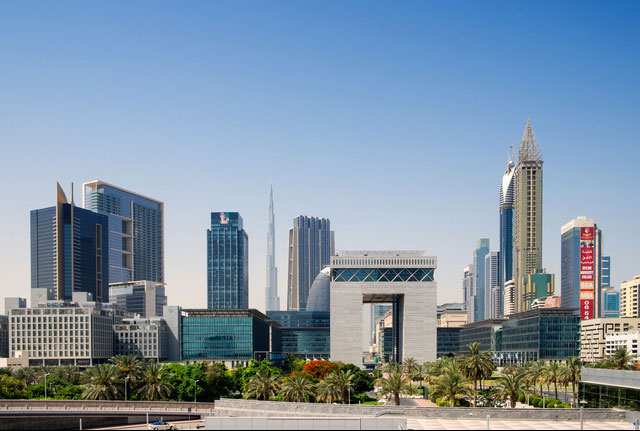 Aerial view of DIFC with companies operating in the free zone