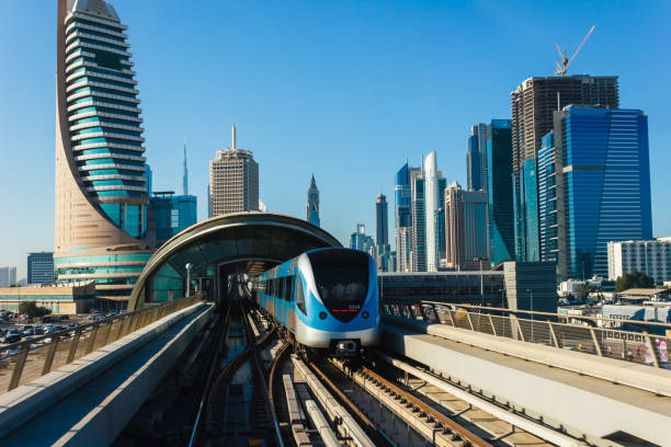 Aerial view of Downtown Dubai with Dubai Metro station