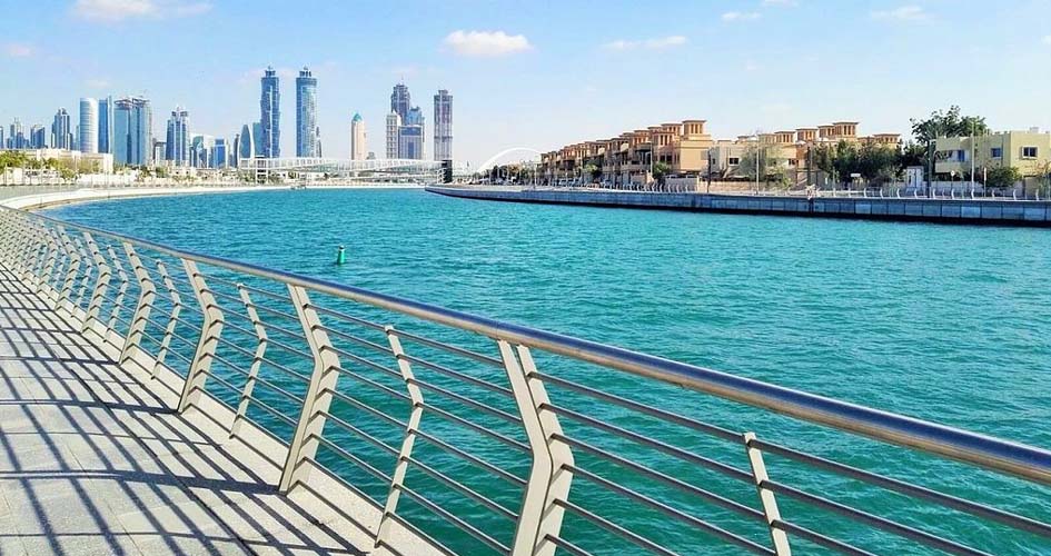 Aerial view of Dubai Water Canal in Business Bay