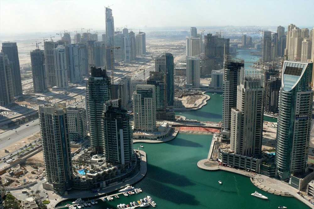 Aerial view of Jumeirah Lakes Towers in Dubai