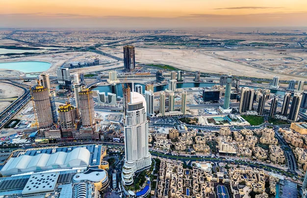 Aerial view of downtown Dubai and Business Bay district