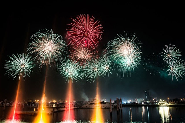 boat, dubai, fireworks